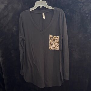 Zenana Outfitters Black Long Sleeve with Leopard Accent